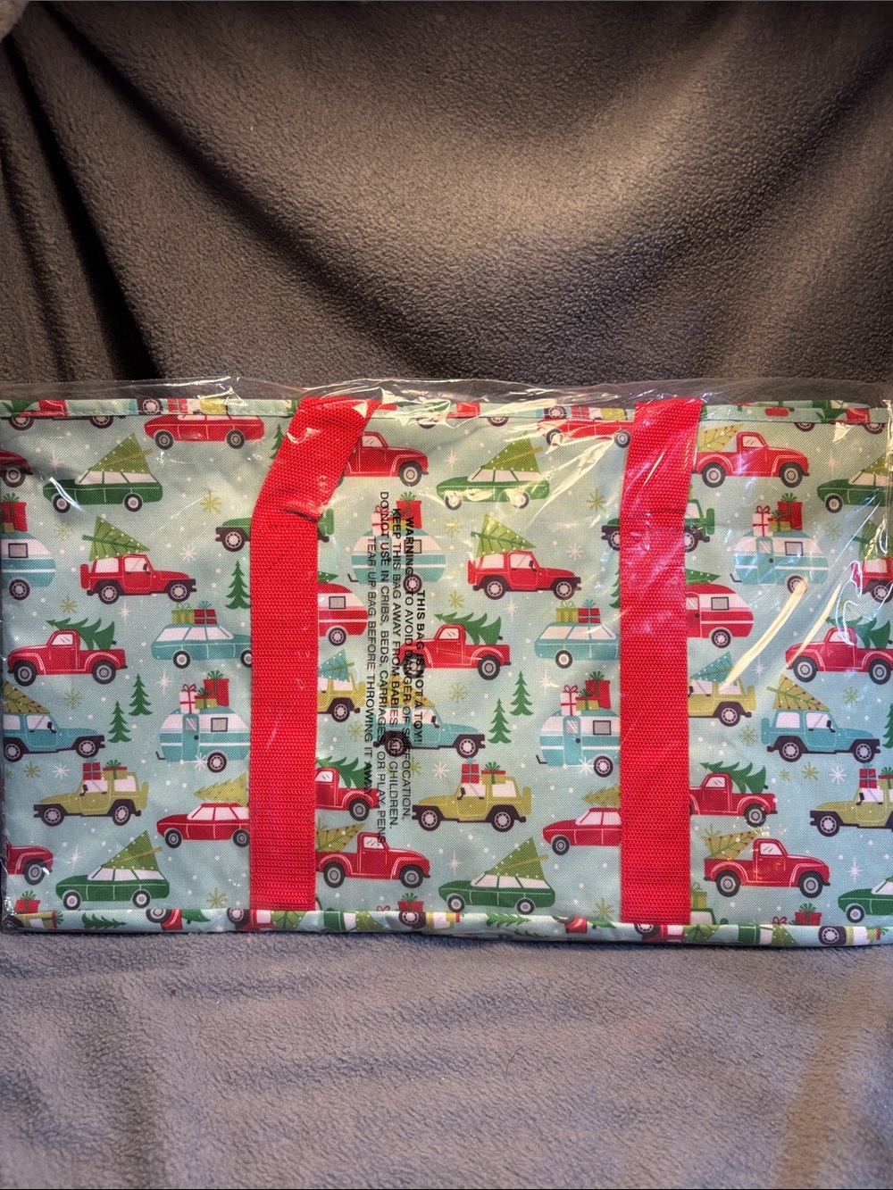 Woman Within Red Handle Holiday Truck Print Tote